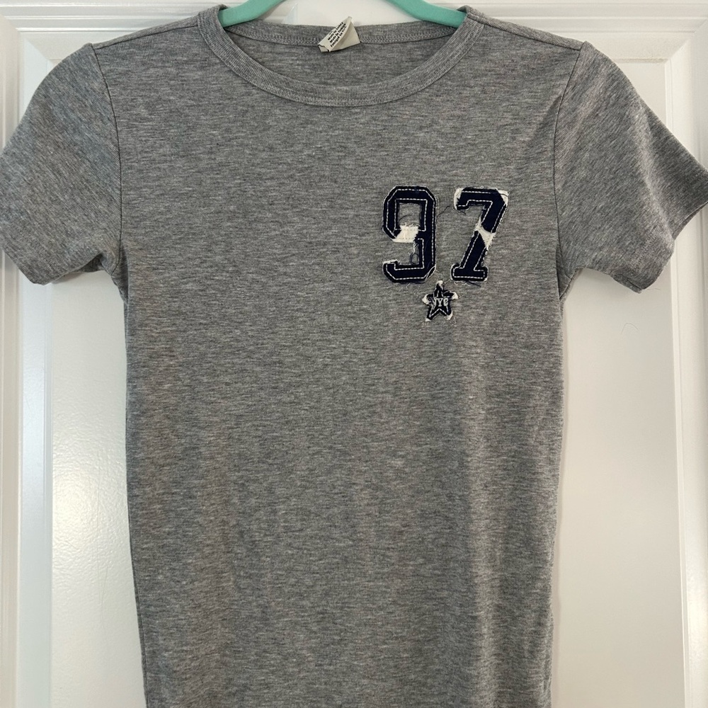 Urban Outfitters Gray Crop Tee with Navy Embroidery